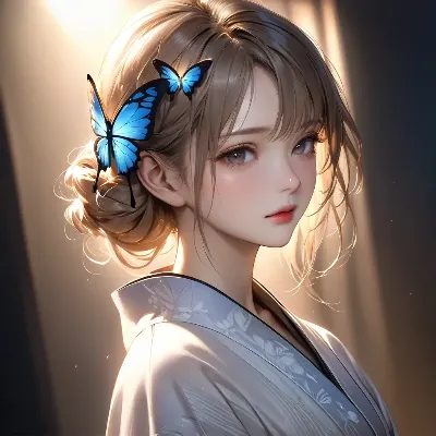 光に舞う青い蝶