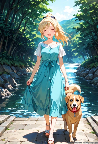 森の小川で輝く少女の笑顔