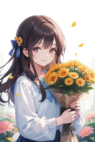 花束をもらった母親