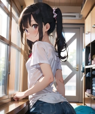 窓の熱さに外出やめようと目で訴えてくる娘ちゃん