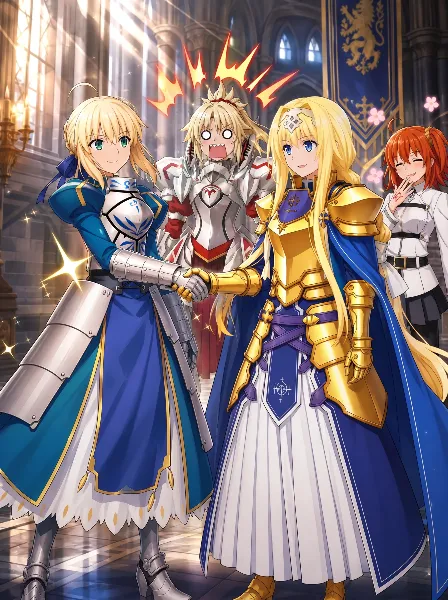 異なる作品の2人の騎士が握手！