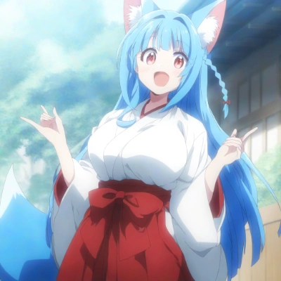 青髪狐娘巫女さん