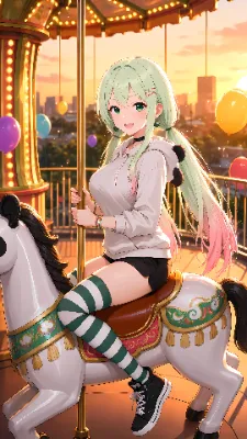 夕焼けのメリーゴーランドでパンダ耳