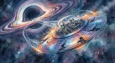 ブラックホールの渦を抜ける宇宙船