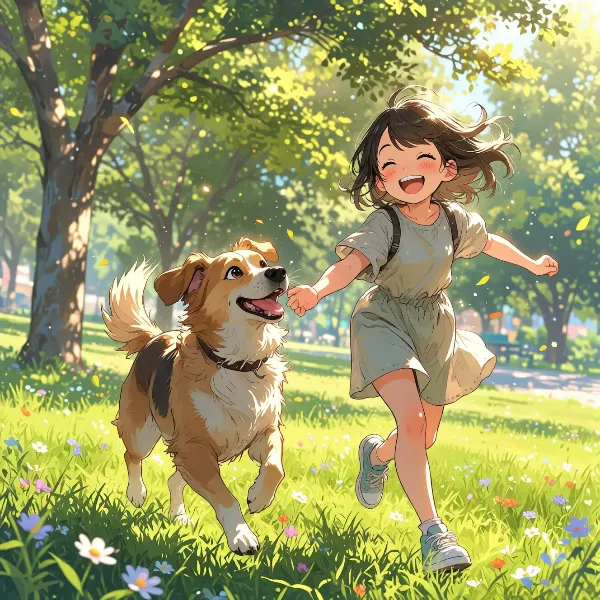少女と犬の陽だまり冒険