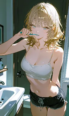 金髪セミショートウェーブ　ルームウェア