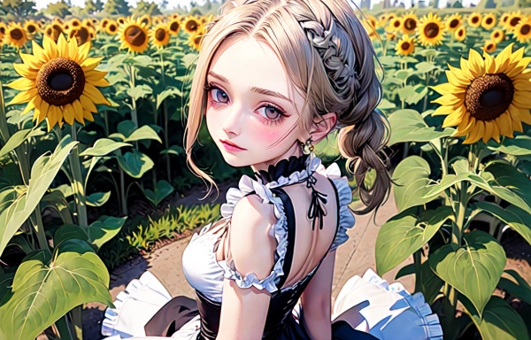向日葵とメイドさん
