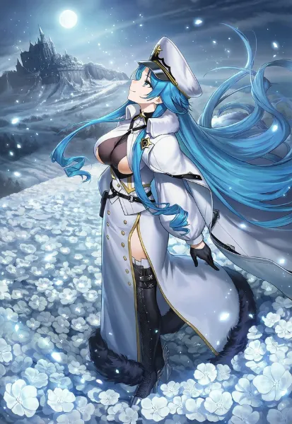 白い花畑で見上げるアズールレーンのベラルーシア