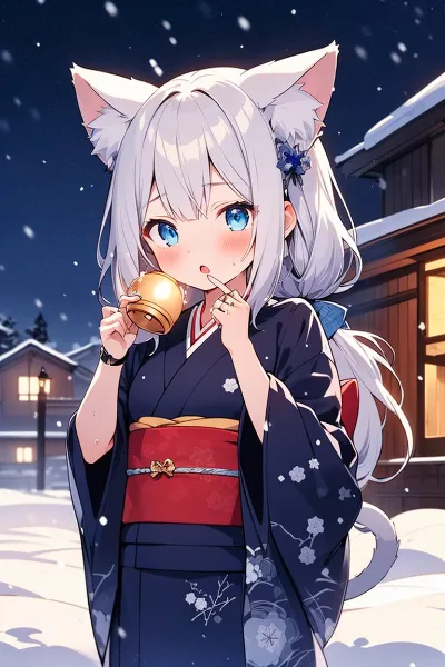 除夜の鐘を叩きに行く猫耳少女