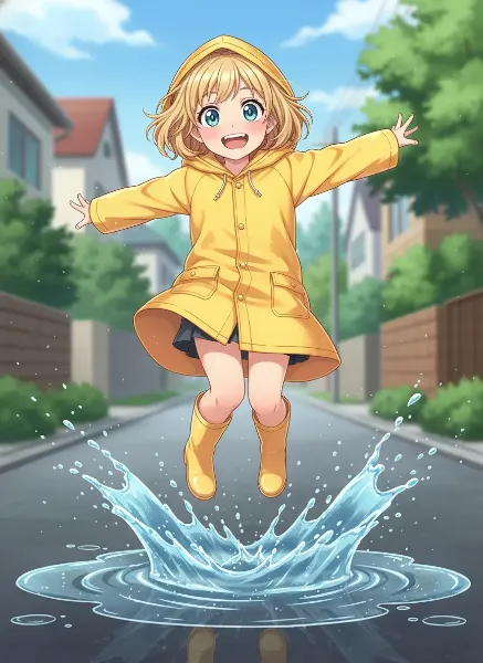 雨の日の水たまり遊び