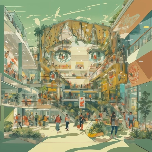 ショッピングセンターと女性