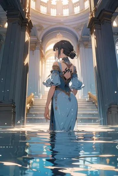 泳いではいけない場所に、水に沈んだお姫様