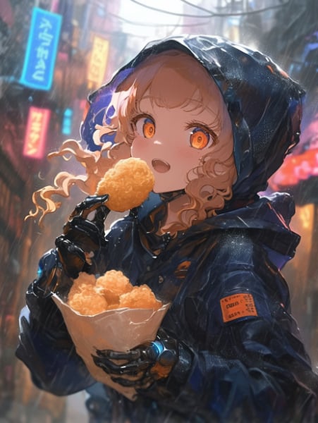 台風の中コロッケを食うサイボーグ娘