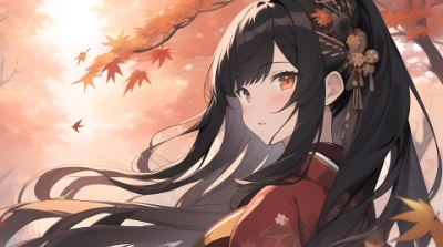 紅葉、着物が映える