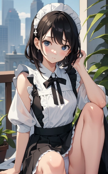 黒髪メイドのパンチラ