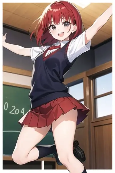 ジャンプする赤髪女子