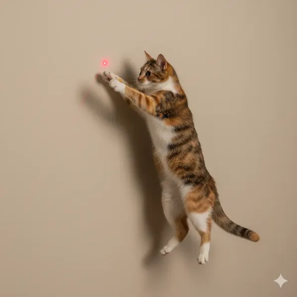 赤い光を追う猫の空中ダンス