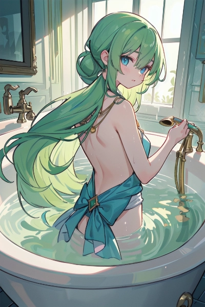緑髪少女のバスタイム