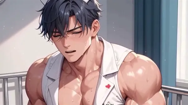 男に触られると萎える甥っ子ナースの筋肉を熱く震わせて俺の腹のうえで踊らせたい