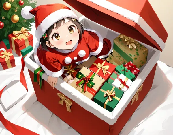 プレゼントボックスの小さなサンタ
