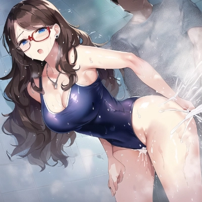 同僚にシャワー室でスク水を着せられて犯される女教師