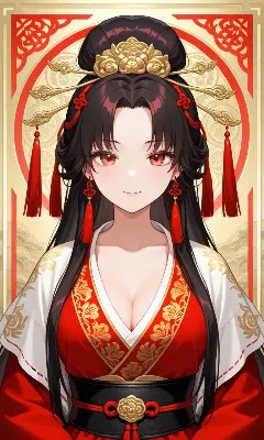 紅装の黒髪美姫