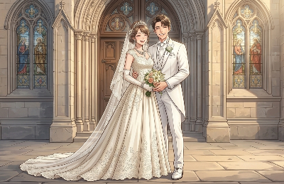 幸せそうな新郎新婦