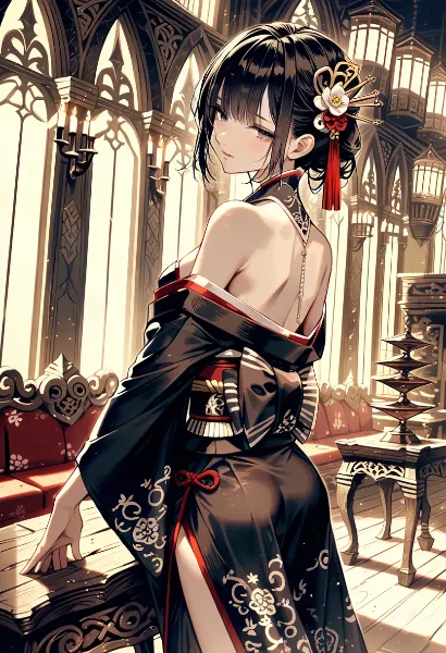 黒き着物の優雅な誘惑