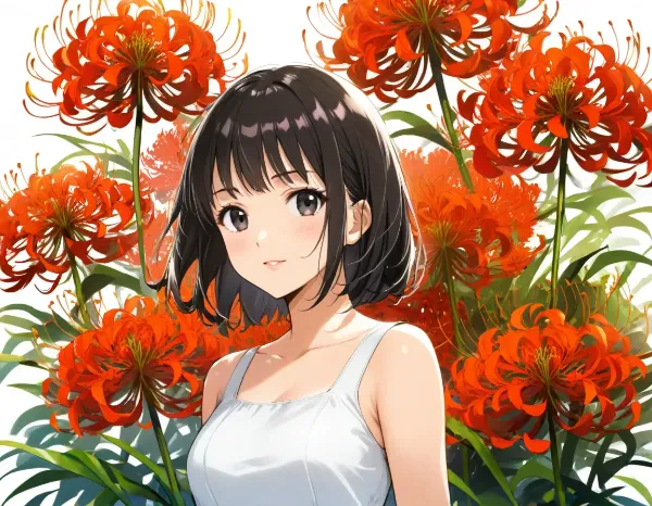 彼岸花に包まれた少女