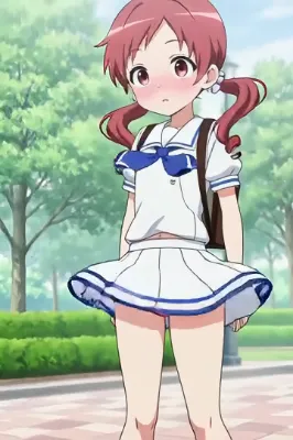 奈津恵に強風が吹き、スカートがめくりあがりパンチラ羞恥する。