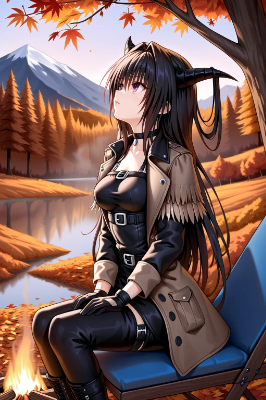 座って紅葉を楽しむダークネス古手川さん