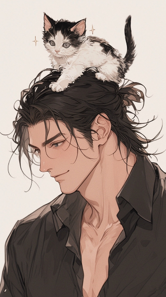 頭の上に、猫。