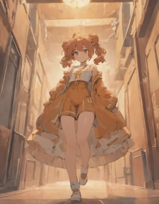 夕暮れ時、裏路地を歩く少女