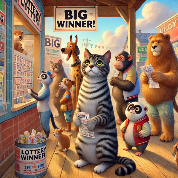 宝くじ売り場に並ぶ猫さん