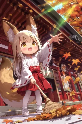 狐巫女の朝当番（秋）