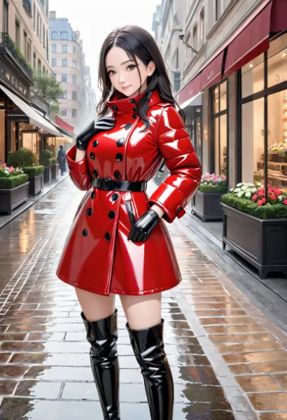 赤いコートの女性