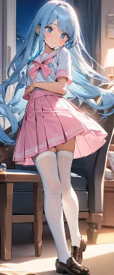 夜の青髪生徒さん
