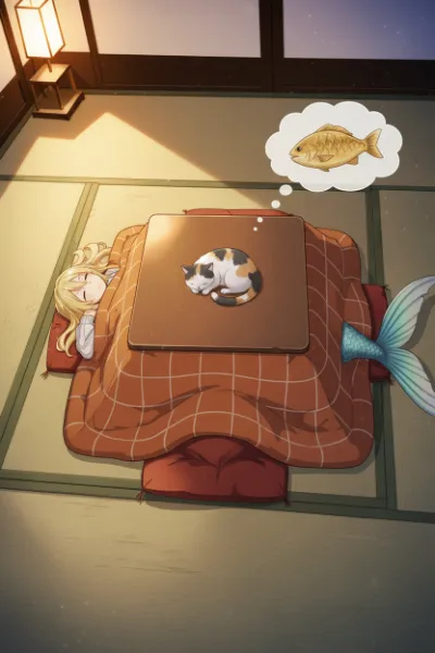 こたつで寝落ちする人魚