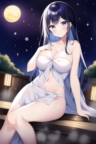 温泉とタオルを巻いた女の子です。