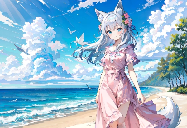 朝の海辺をお散歩