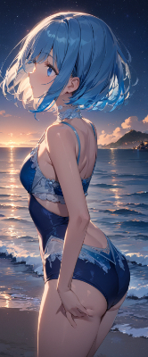 夕焼けと青髪さん