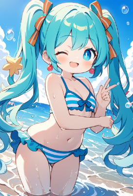 赤珊瑚のピアスの水着ミクちゃん