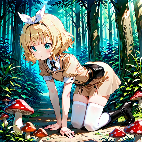 キノコを見つけるシャロちゃん