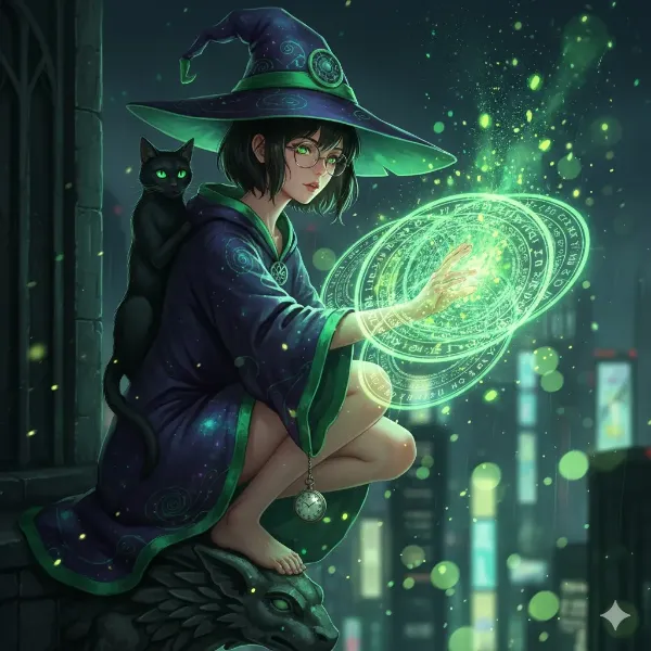 夜の街で輝く魔法の輪