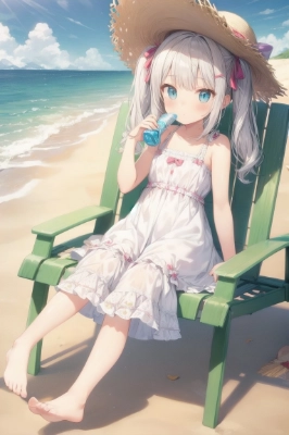 裸足の銀髪ツインテールさん