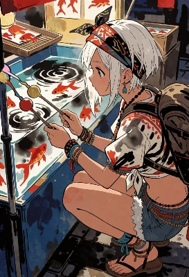 旅する少女の金魚すくい挑戦