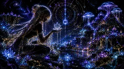 星空の湖畔で祈る光の巫女