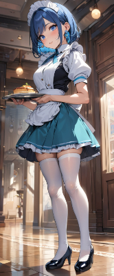 夕方の青髪ウエイトレスさん