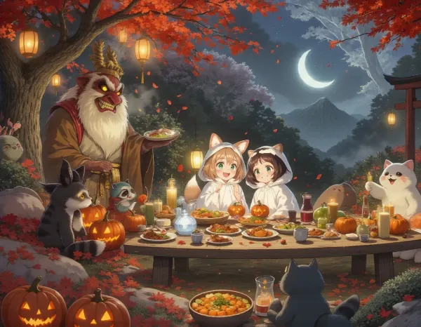 コン子とポン子・お山のパーティ