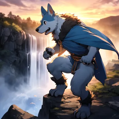 大瀑布とコーギーの勇者